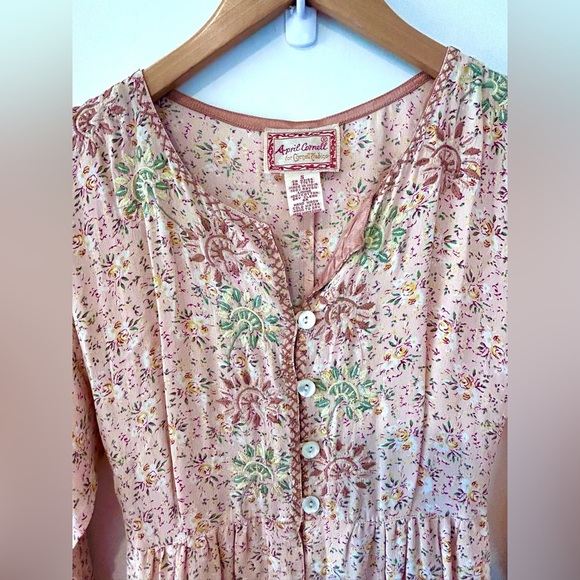 APRIL CORNELL Vintage 90s Feminine Pink Button Down Floral Embroidered Dress - Picture 4 of 11